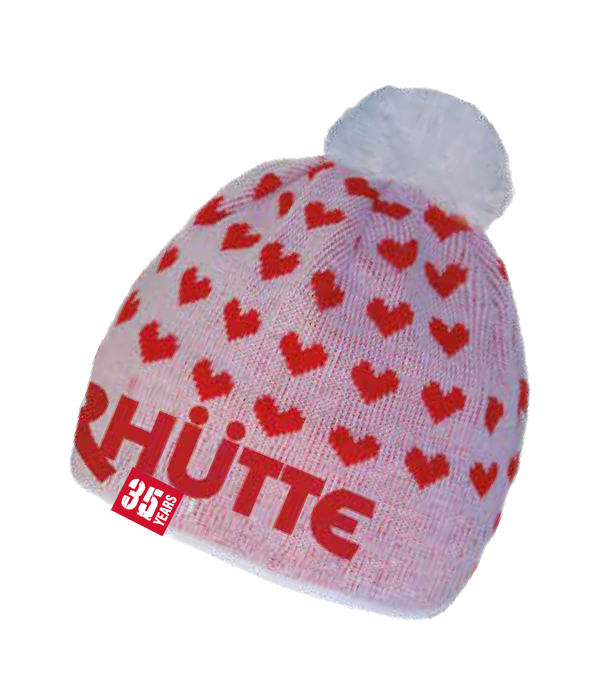 Beanie hearts red-white