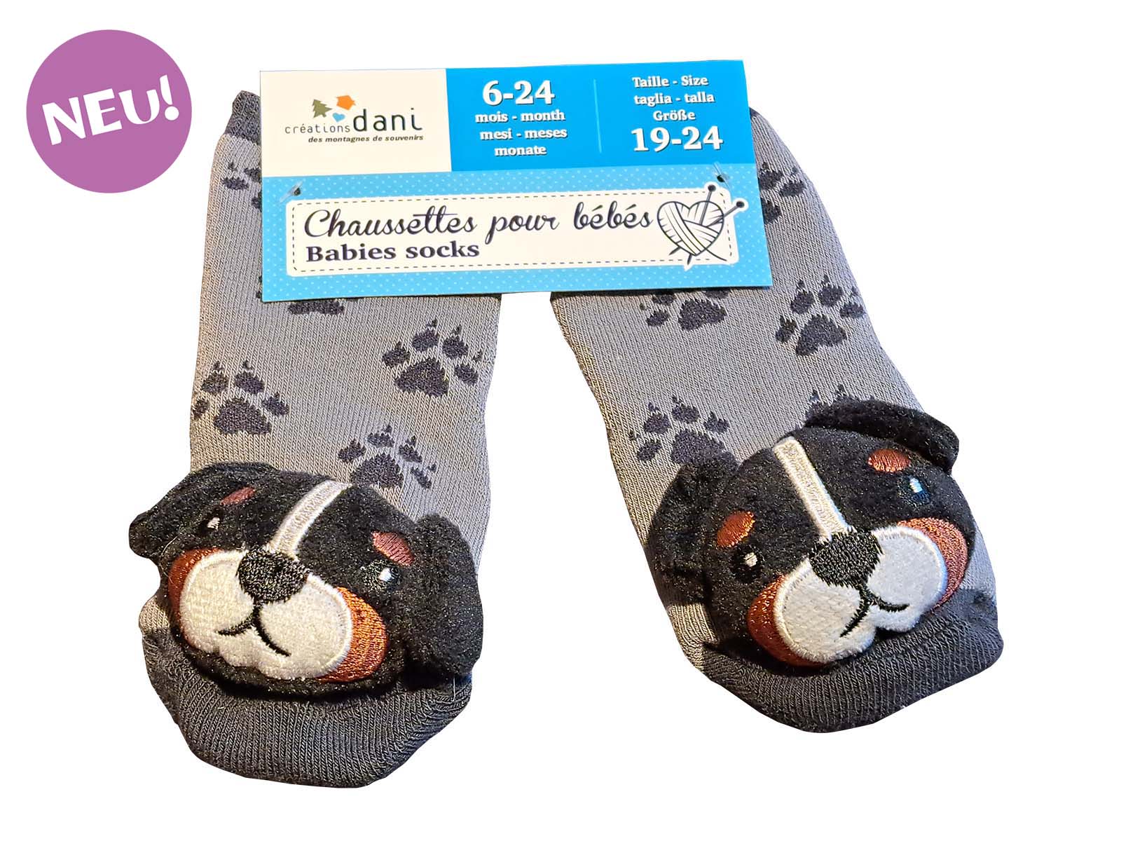 Kindersocken-Hund-Grau-Sohle